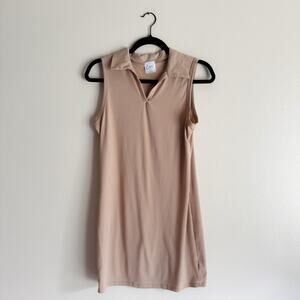 Livi Tan Beige Sleeveless Ribbed Collared V Neck Mini Dress - Large